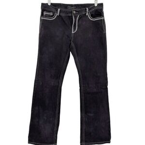 Clash Women's Embroidered Boot Cut Mid Rise Stretch Black/Lilac Jeans Size 15